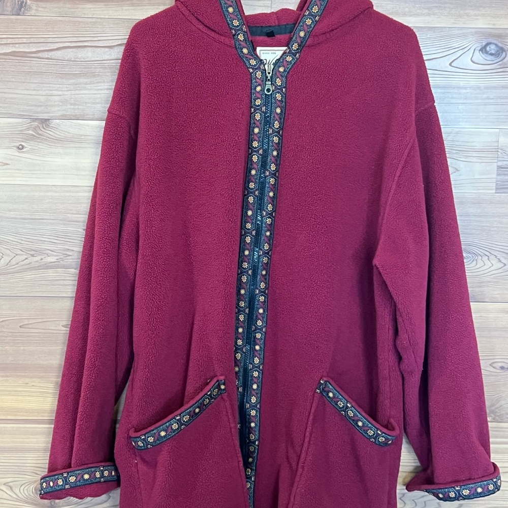 Woolrich Women's Burgundy Teddy Jacket with Patterned Trim